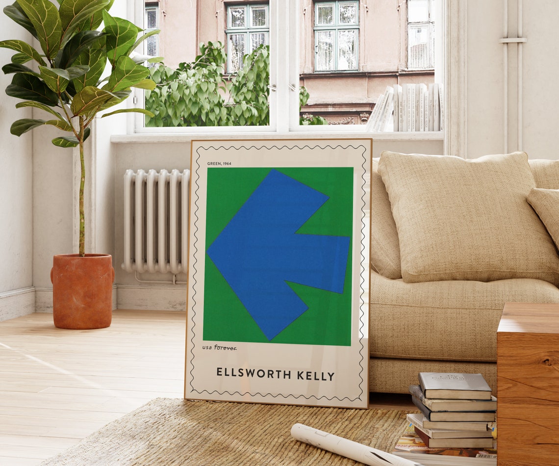 Ellsworth Kelly Green 1964 Blue Diamond Geometric Stamp Art Print - Image 4