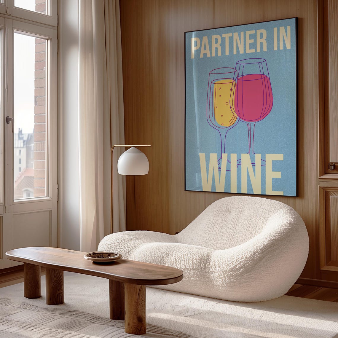 Partner In Wine Blue Bar Cart Art Wine Glasses Funny Wall Poster - Image 2