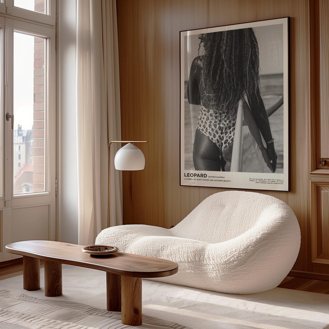 Leopard Swimsuit Surfer Girl Black White Beach Photography Print - Image 2