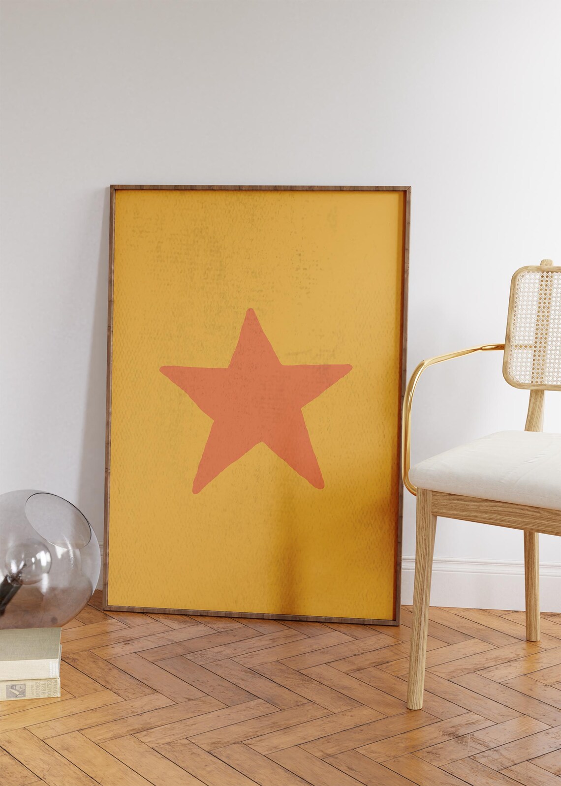 Retro Hand Drawn Star Orange On Yellow Minimalist Nursery Poster - Image 4