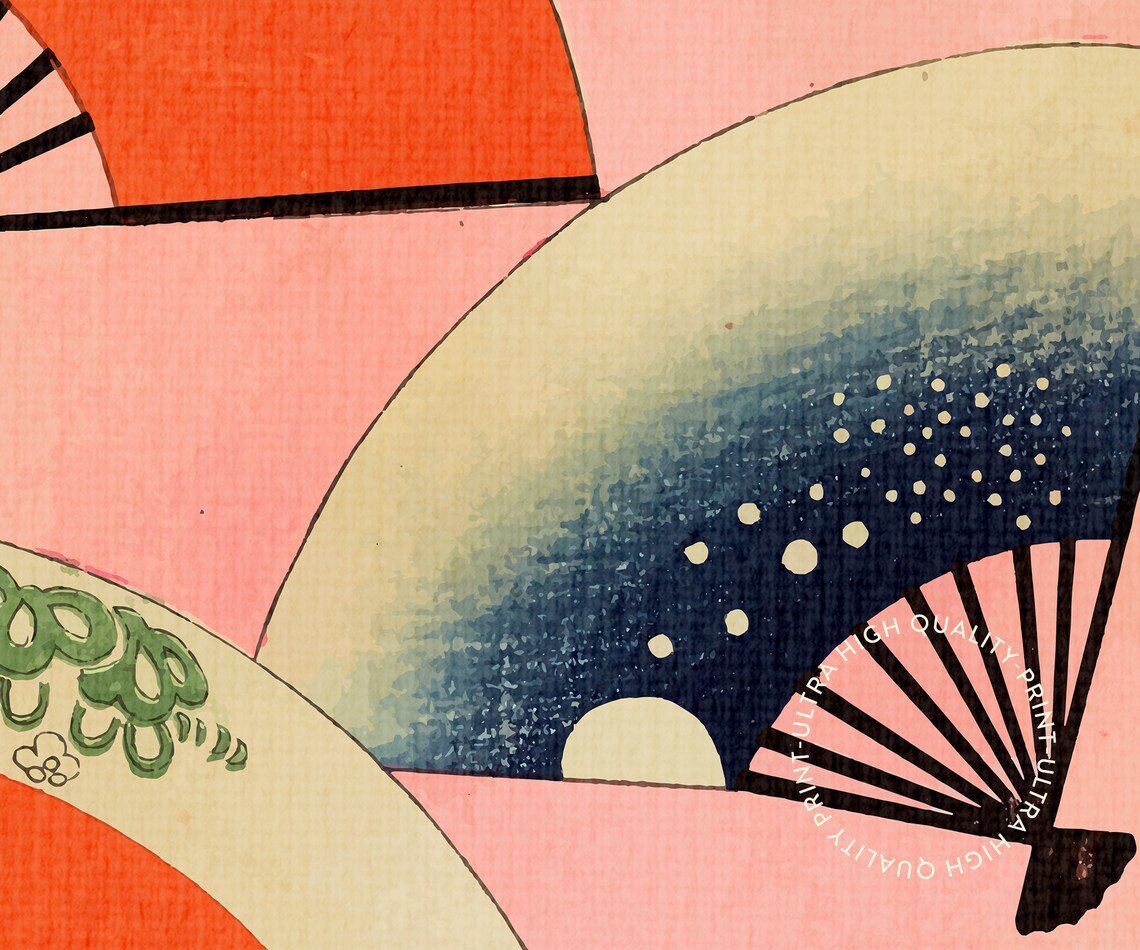 Korin Furuya Bijutsukai Japanese Fan Woodblock Pink Gold 1901 Print - Image 5
