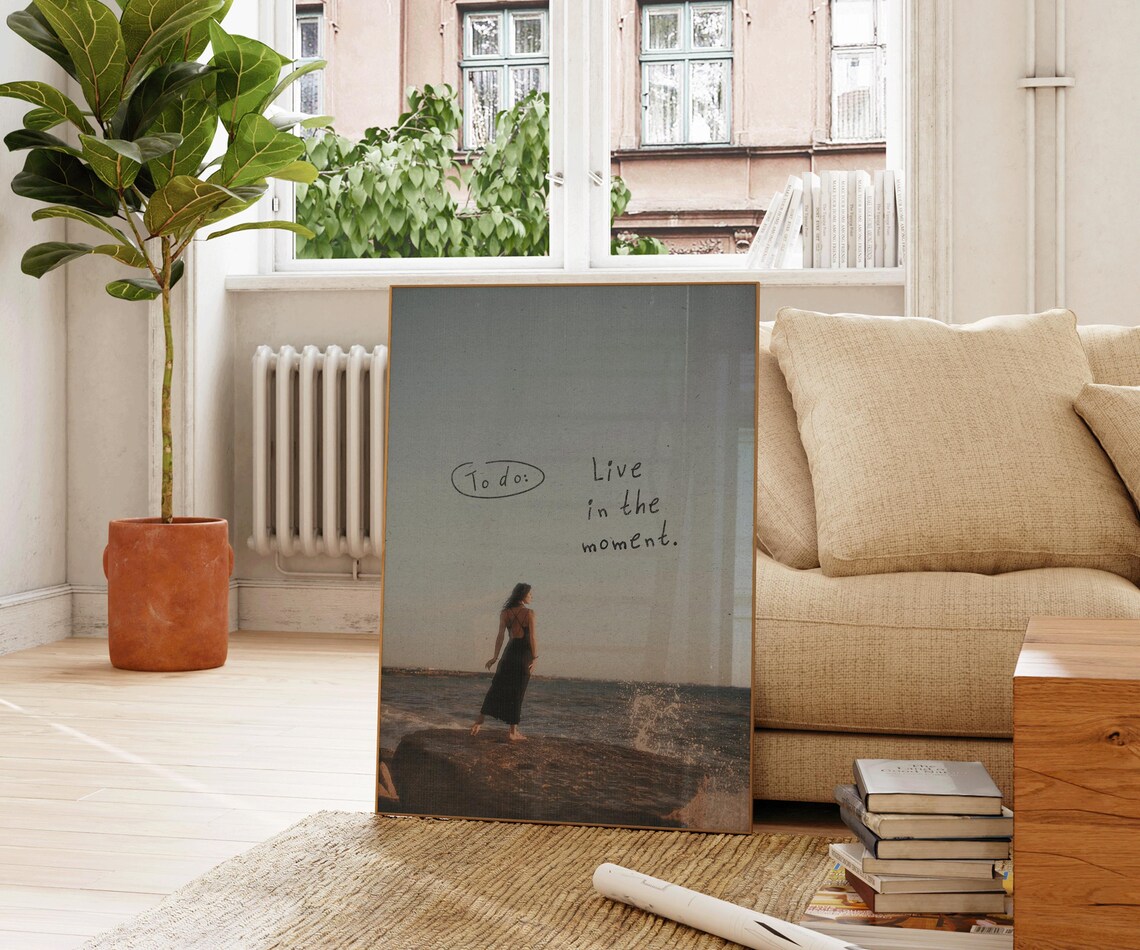 To Do Live In The Moment Sepia Beach Photo Quote Wall Art Poster Print - Image 2