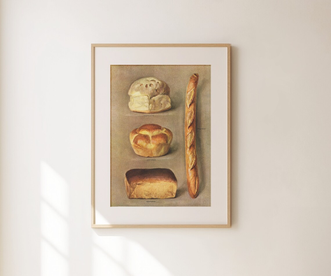 Vintage Grocer Bread Loaf French Baguette Cream Toned Kitchen Decor Poster - Image 2