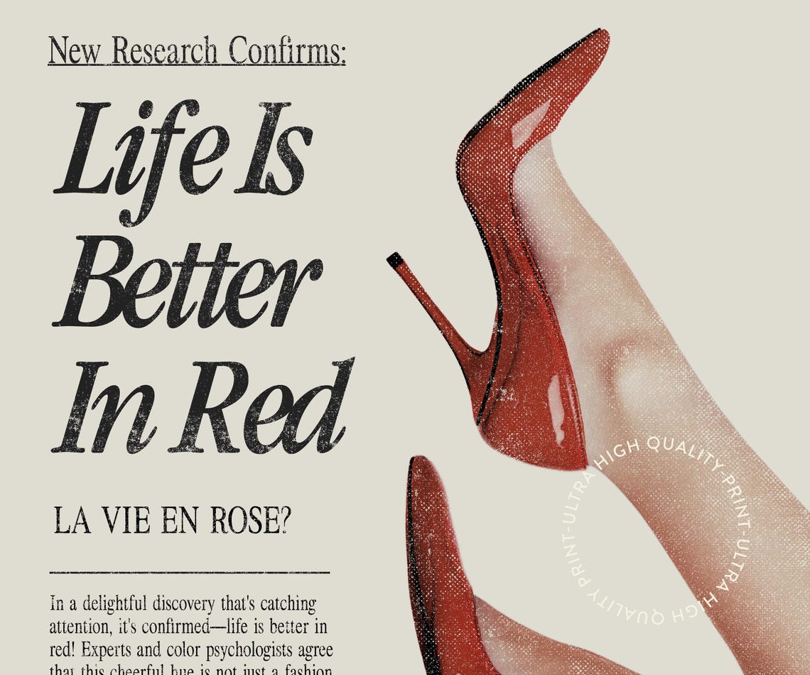 Life Is Better In Red Newspaper Headline Red Heels Vintage Poster - Image 5