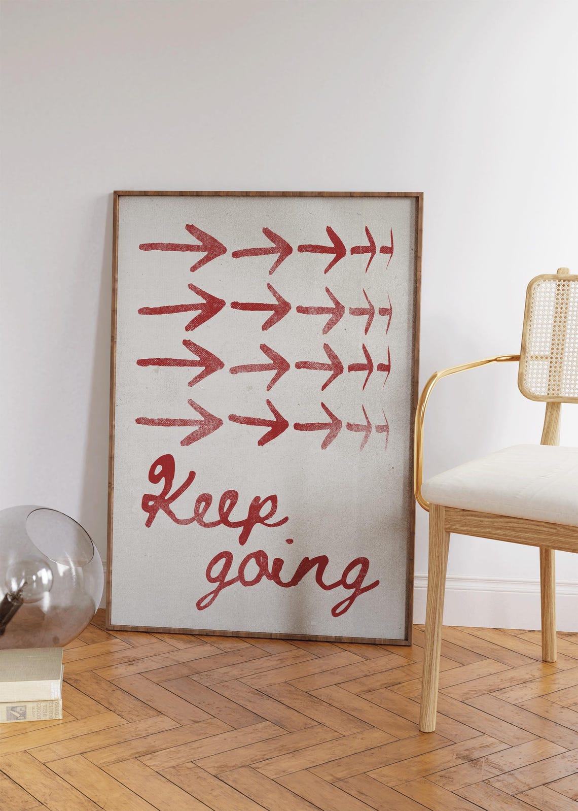 Keep Going Red Arrow Retro Typography Mid Century Affirmation Poster