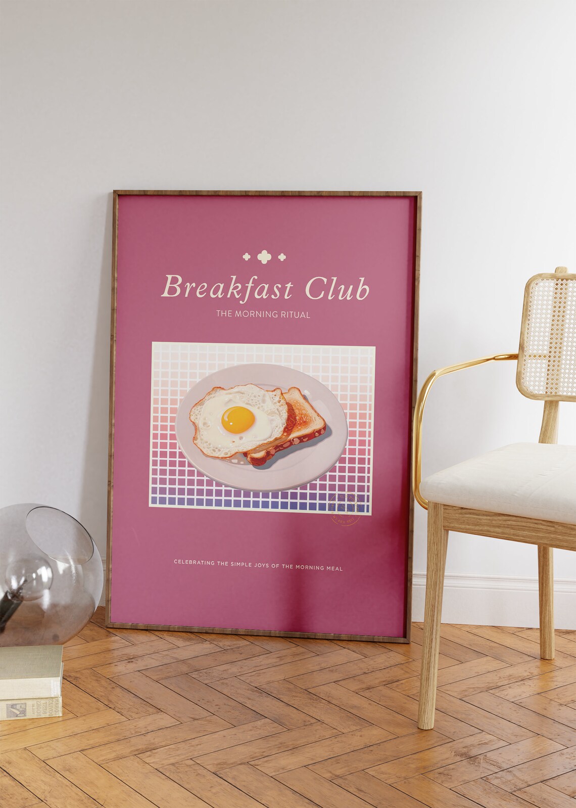 Breakfast Club Retro Egg Toast Pink Morning Kitchen Food Poster