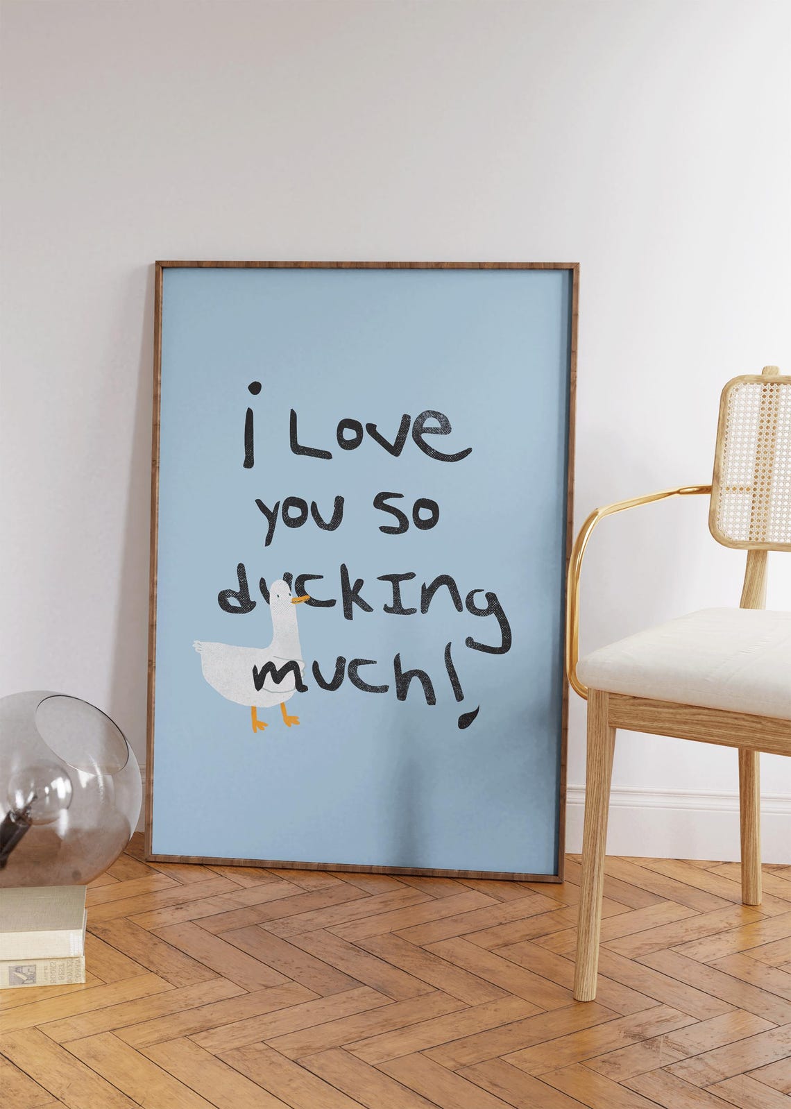 I Love You So Ducking Much Funny Blue Handwritten Quote Duck Print