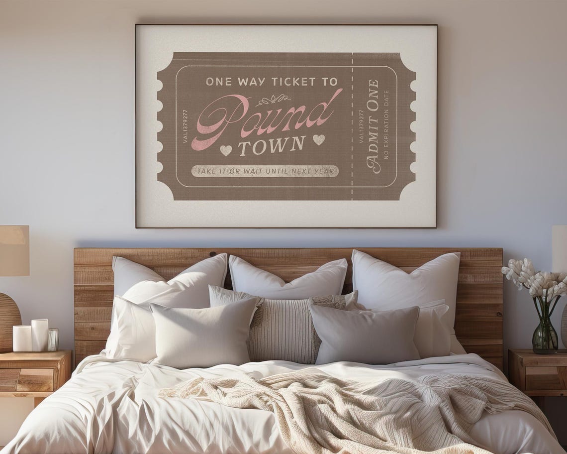 One Way Ticket To Pound Town Brown Retro Ticket Funny Valentine Poster - Image 4