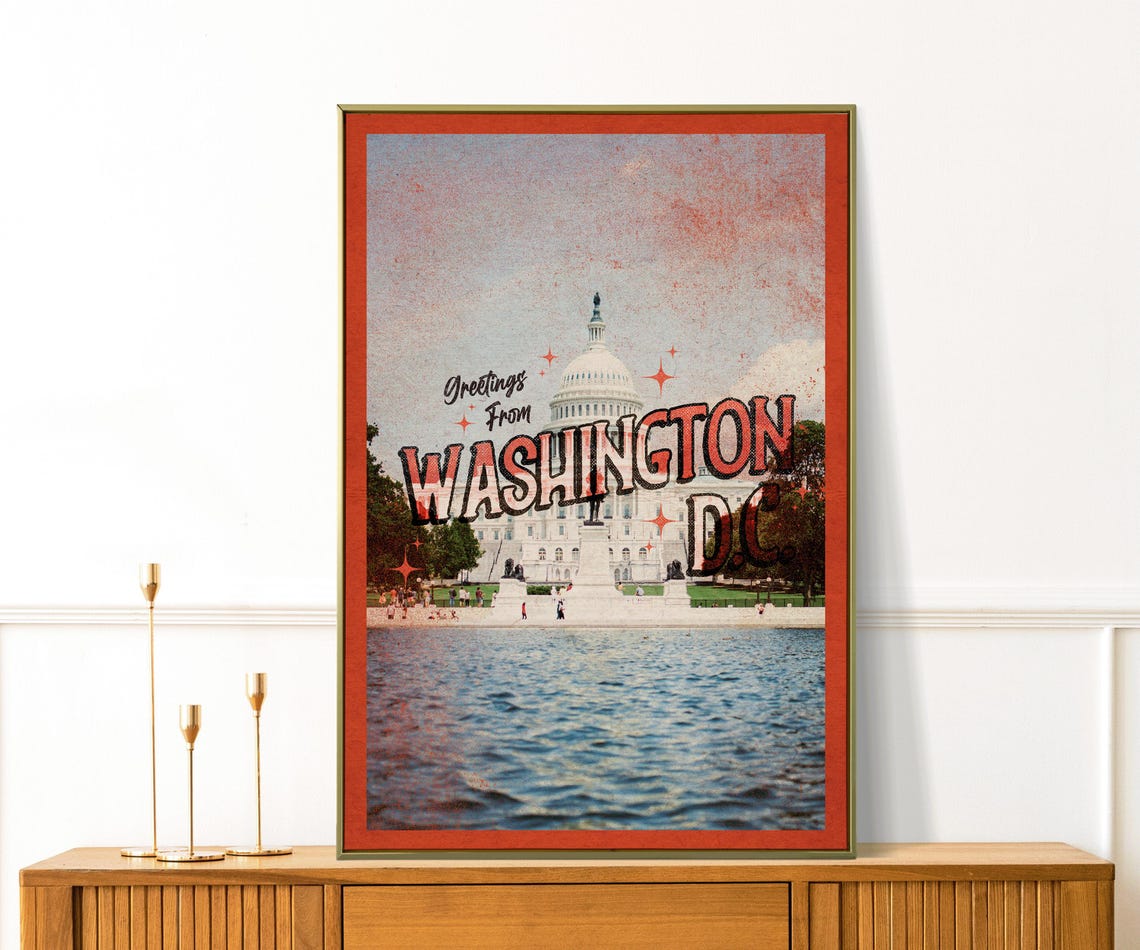 Greetings From Washington DC Red Border US Capitol Travel Poster