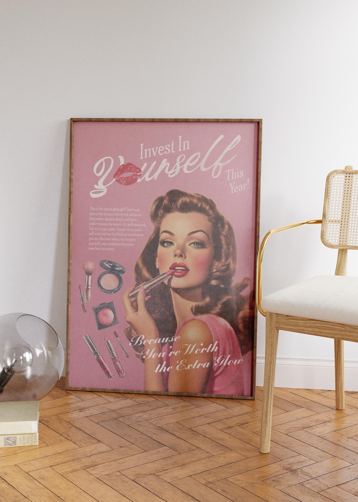 Invest In Yourself Wall Art New Yorker Retro Print Feminist Print Girly Wall Art Trendy Preppy Apartment Decor Feminine Pink Wall Art - Image 2