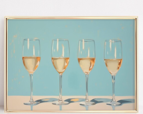White Wine Glasses Quartet Minimalist Turquoise Bar Cart Art Poster
