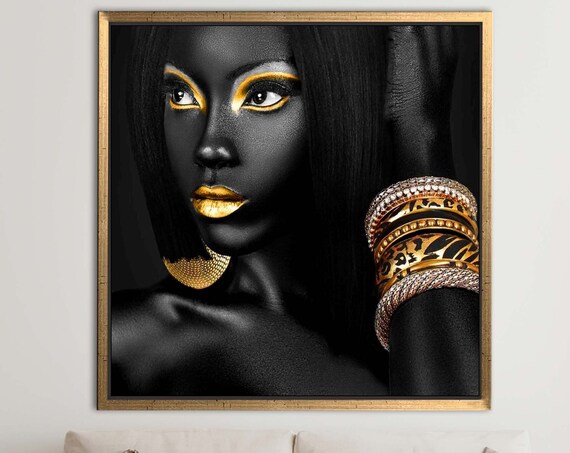 Black and Gold Woman in Bold Jewelry Striking Portrait Poster