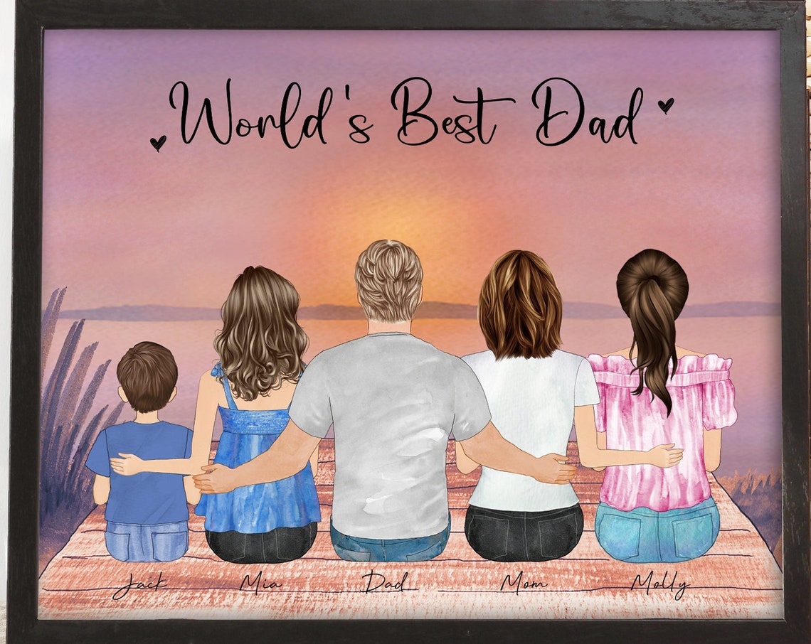 World's Best Dad Sunset Dock Family Portrait Keepsake Poster
