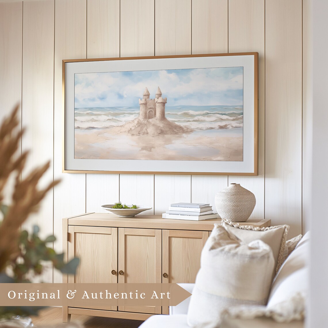 Sandcastle On Beach Vintage Ocean Waves Summer Coastal Whimsy Art Poster - Image 4