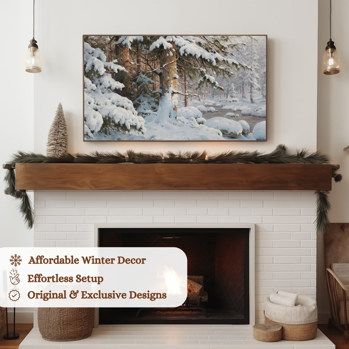 Winter Frame Tv Art Oil Painting Neutral Farmhouse Decor Vintage Snowy Landscape Painting Holiday Art For Tv - Image 4