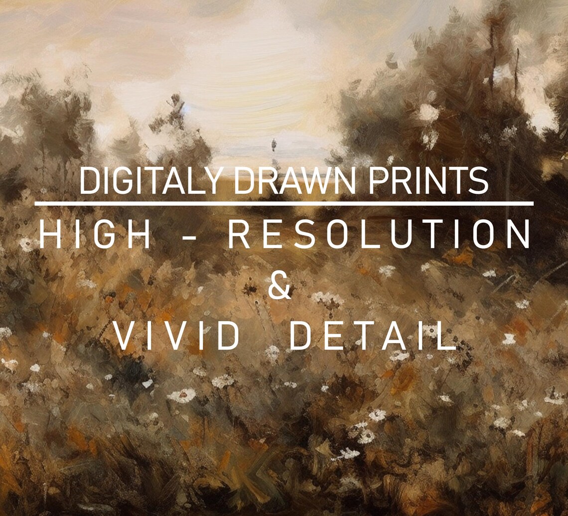 Moody Wildflower Meadow Dusk Golden Brown Field Landscape Poster - Image 2