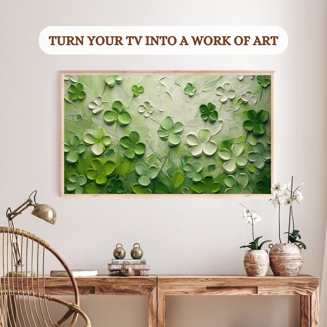 Saint Patrick Abstract Clovers Oil Painting Art Print - Image 3