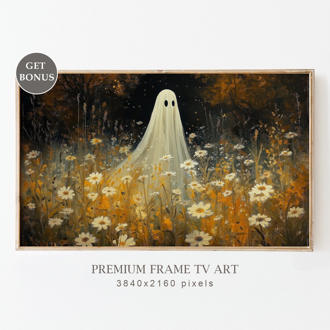 Ghost in Wildflower Field, Vintage Halloween Art Print