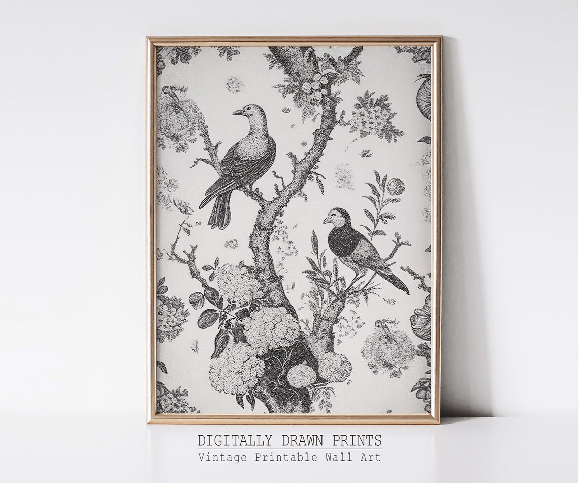 Vintage Tapestry Birds, Antique Pattern Decor