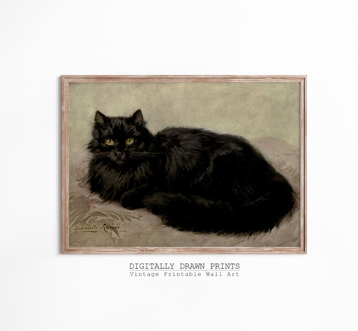 Henriette Ronner Knip Black Cat 1902 Vintage Dark Academia Animal Poster - Image 3
