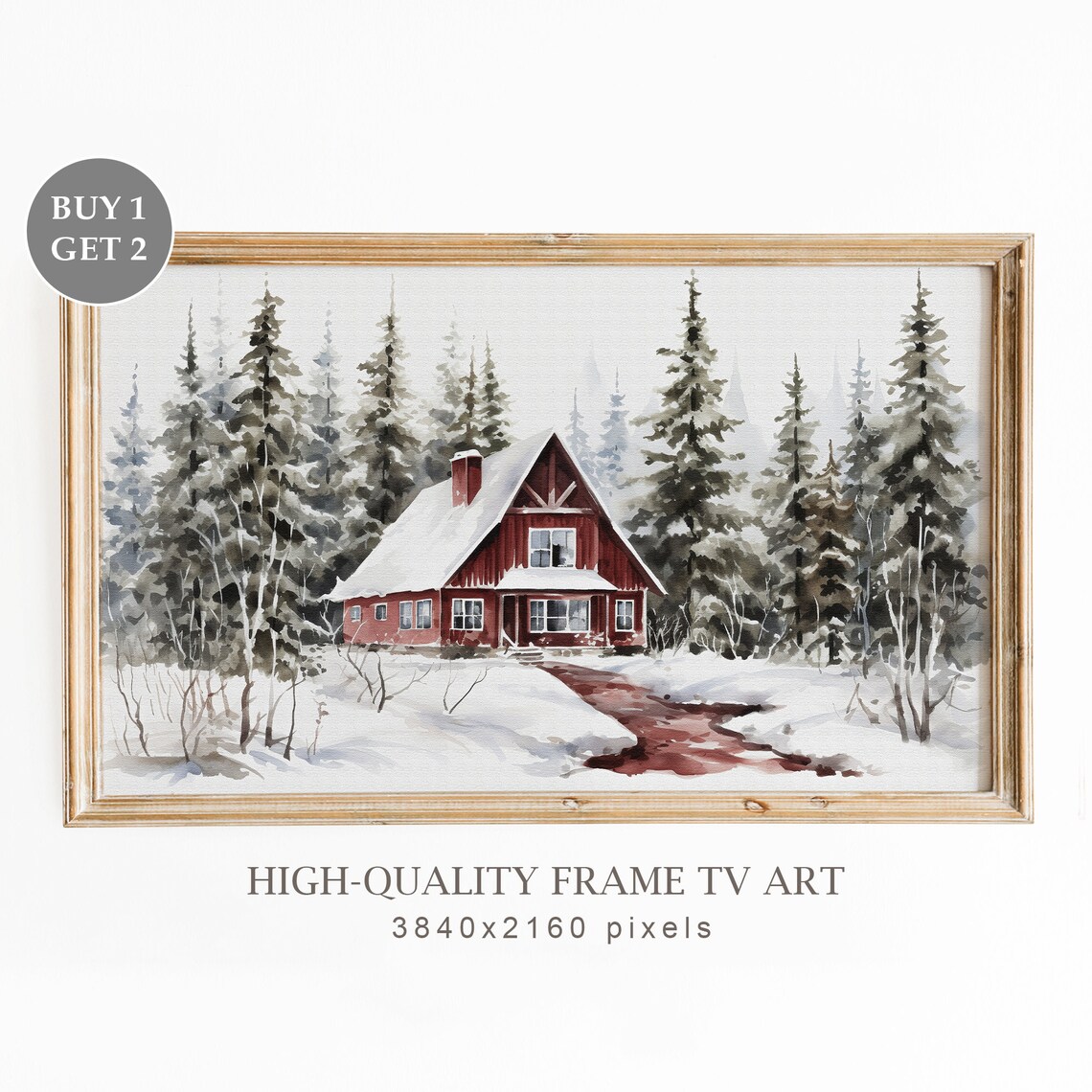 Winter Cottage Tv Frame Art Snowy Landscape Painting Christmas Decor Vintage Winter Tv Art Seasonal Christmas Decor