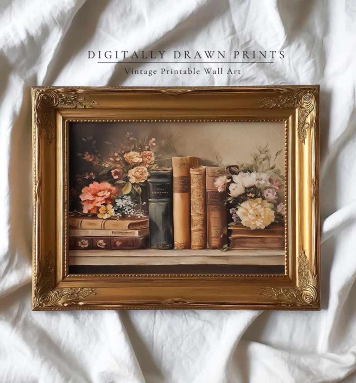 Summer Floral Book Art Print, Vintage Light Academia