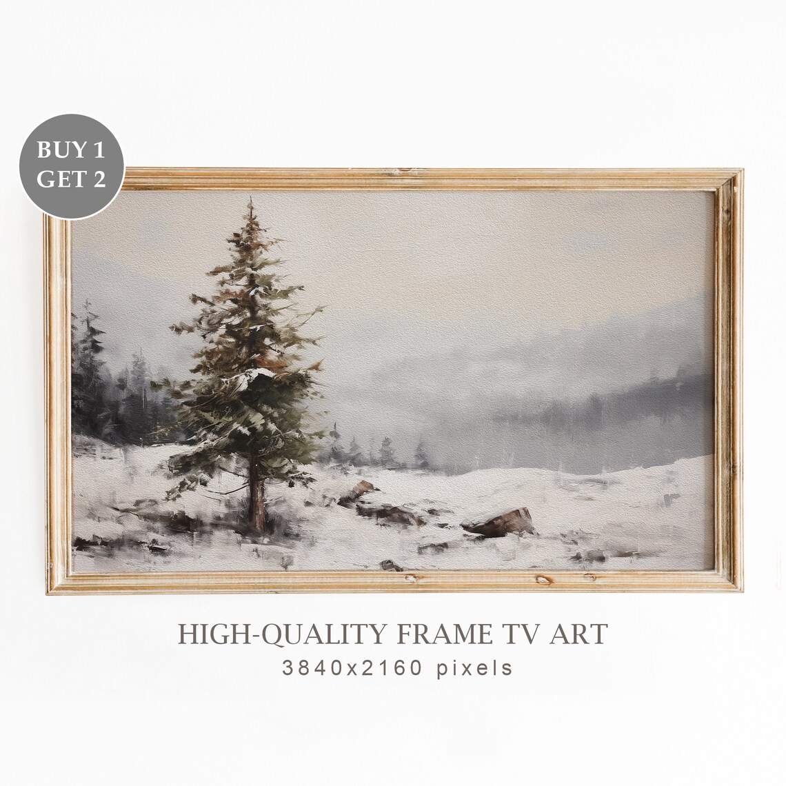 Christmas TV Frame Art, Vintage Winter Landscape