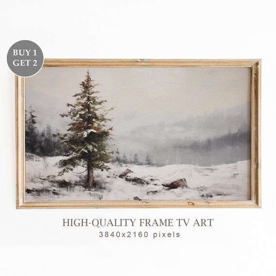 Christmas TV Frame Art, Vintage Winter Landscape