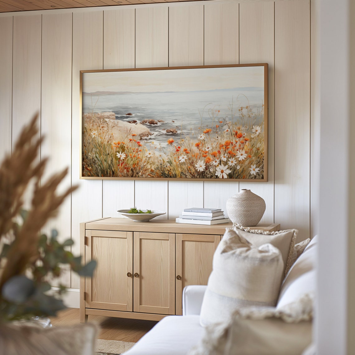 Coastal Wildflower Meadow Overlooking Rocky Sea Landscape Print - Image 4