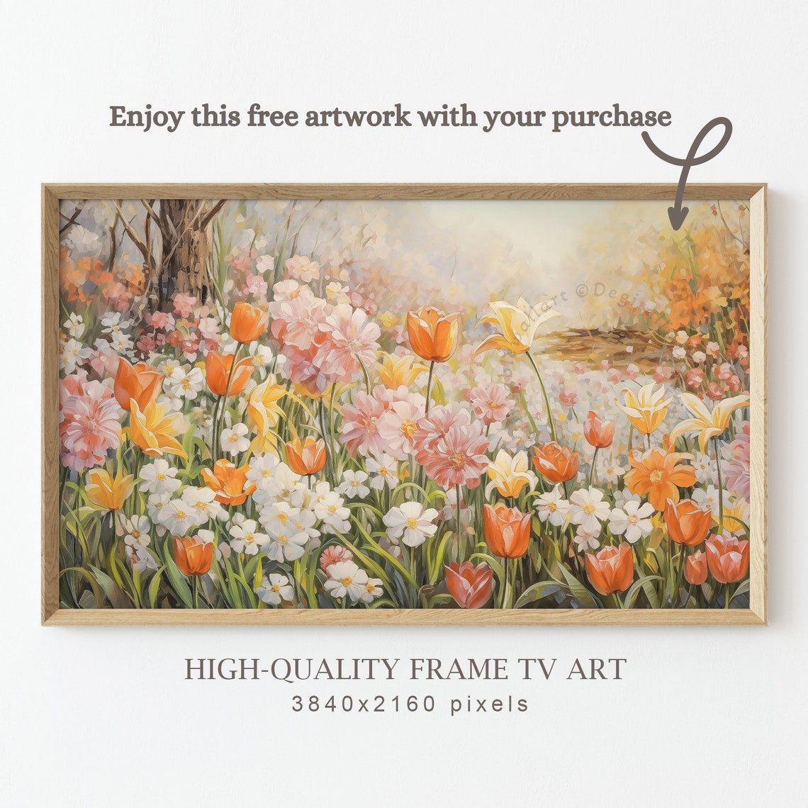 Three Bunnies Wildflower Meadow Butterflies Spring Easter TV Poster - Image 2