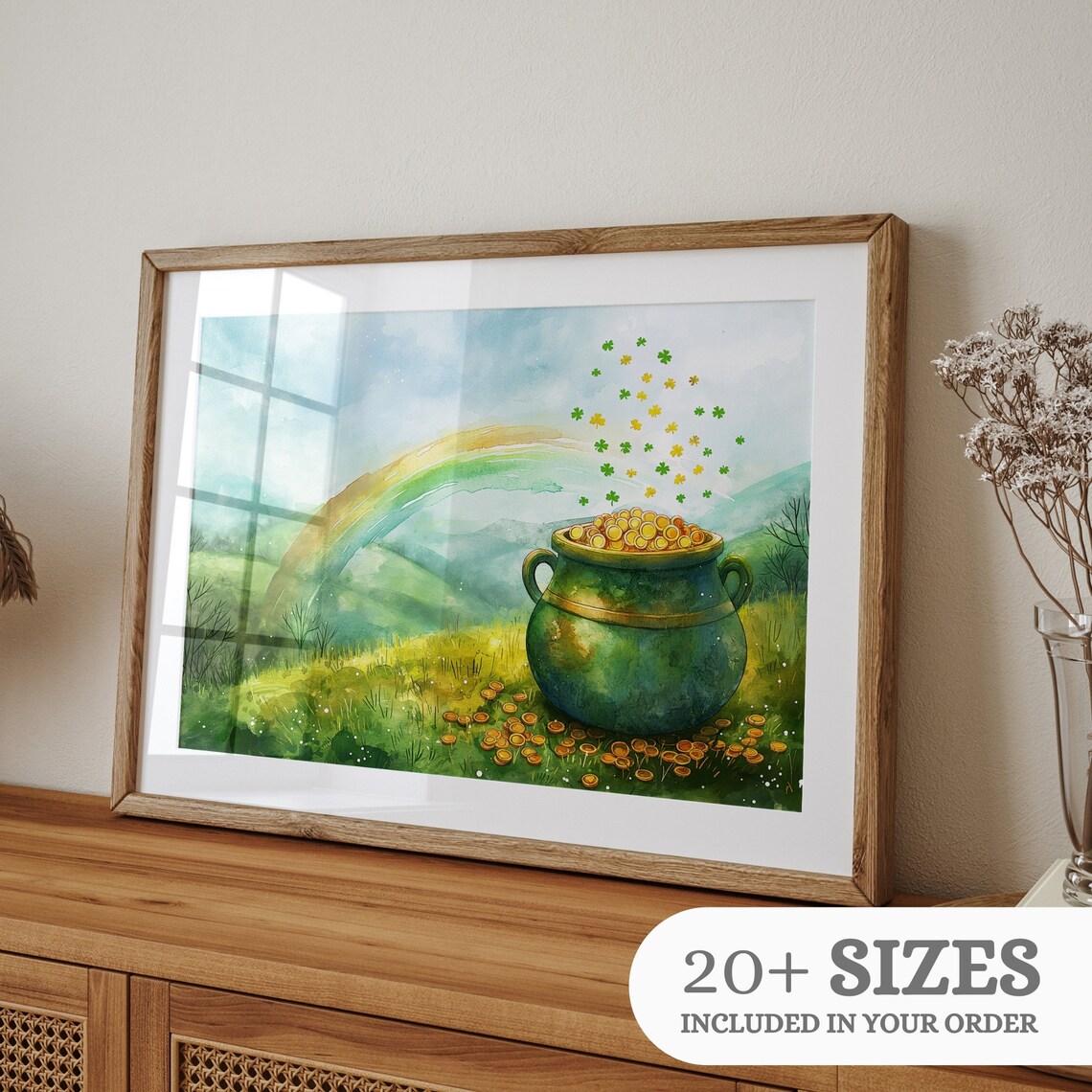 Pot of Gold Rainbow Green Irish Hills Watercolor St Patricks Print - Image 3