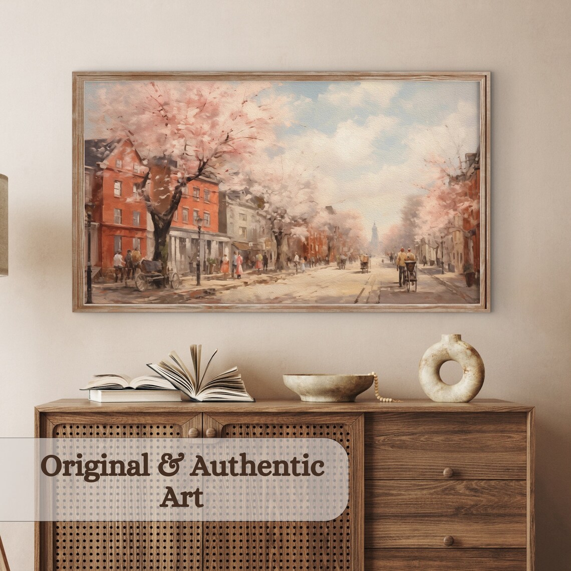 Spring Town Painting, Vintage Seasonal Art Print - Image 3