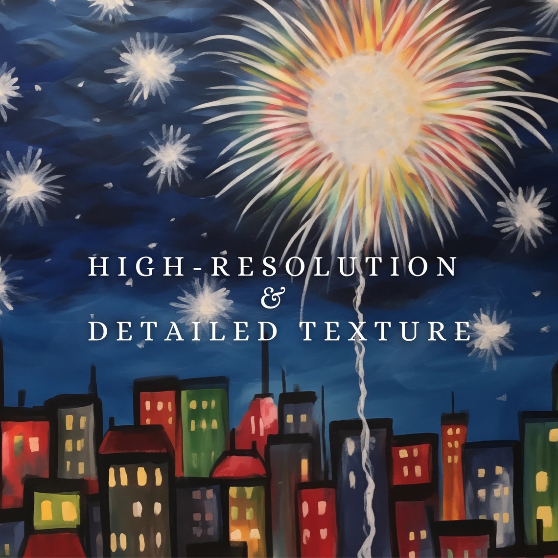 City Skyline New Year Fireworks Night Colorful Celebration Art Poster - Image 2