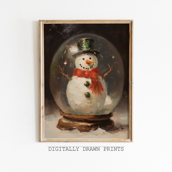 Vintage Christmas Snowman Snowglobe Art Print