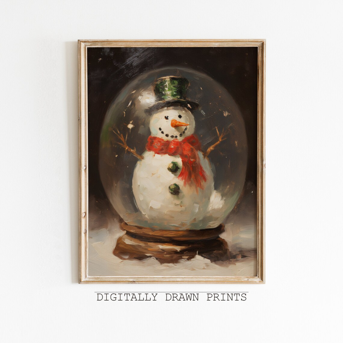 Vintage Christmas Snowman Snowglobe Art Print