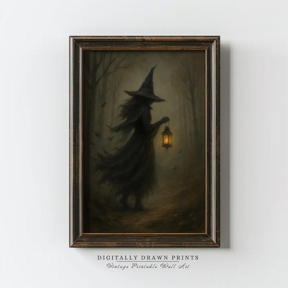Halloween Witchy Print, Rustic Dark Academia Art