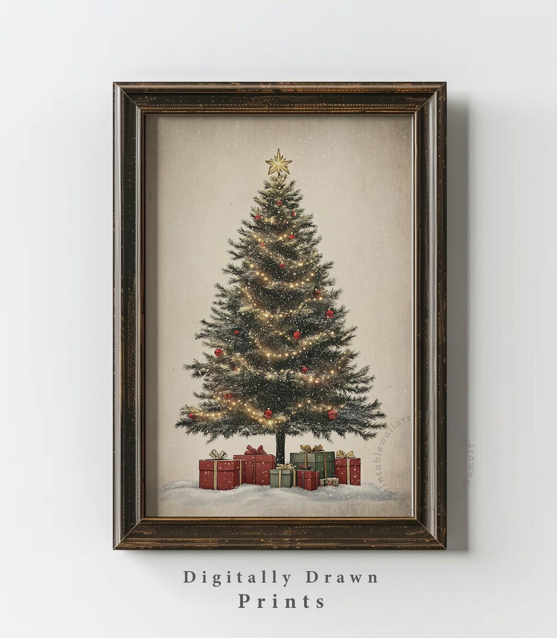 Neutral Christmas Tree Art Print, Rustic Farmhouse Decor - Image 3