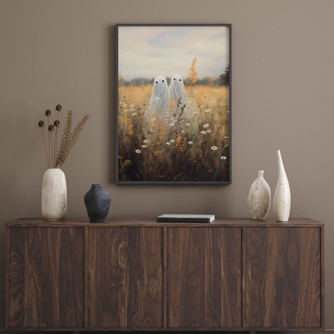 Cute Ghost Art Print, Vintage Halloween Farmhouse - Image 3