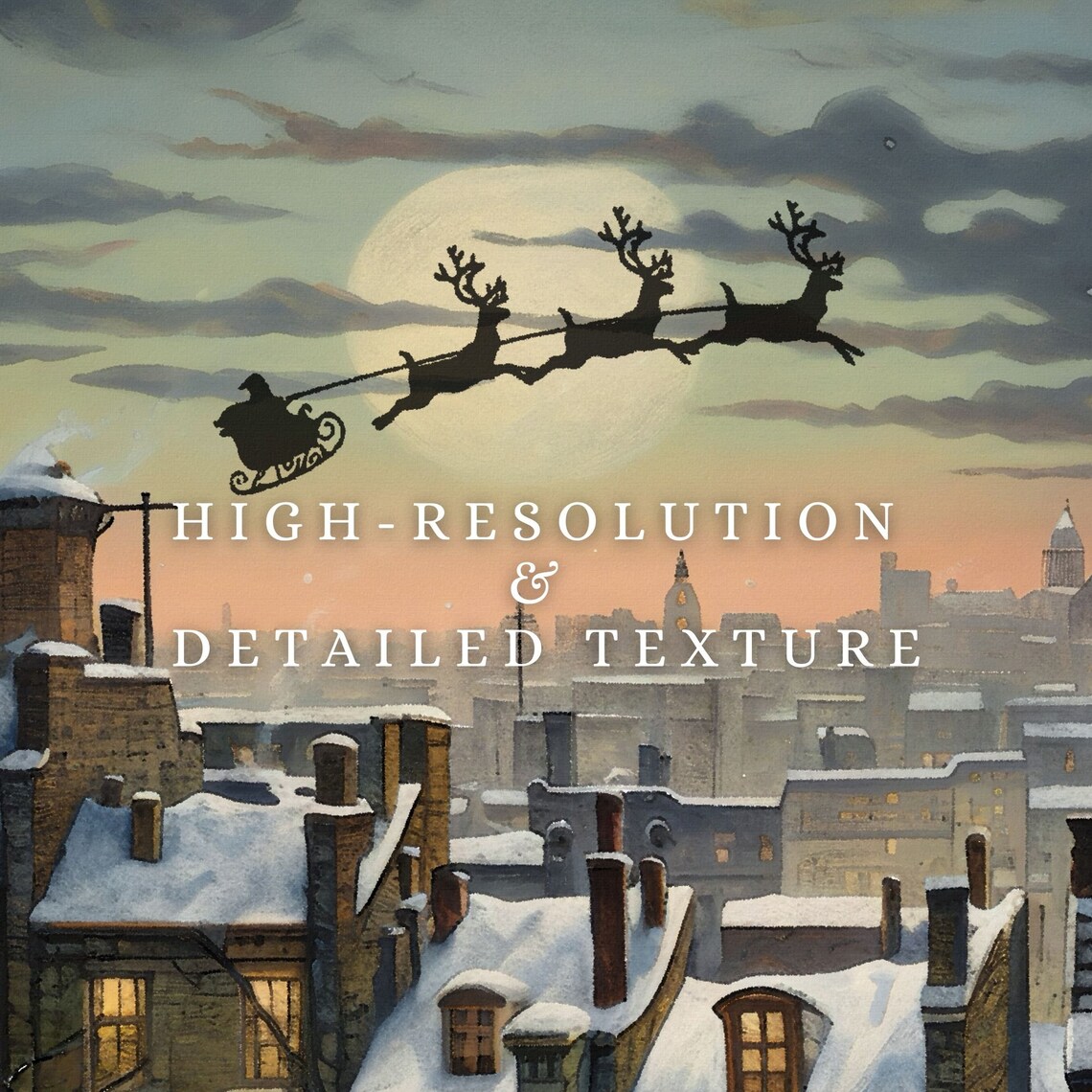 Christmas TV Frame Art, Santa Snowy Town Night - Image 2