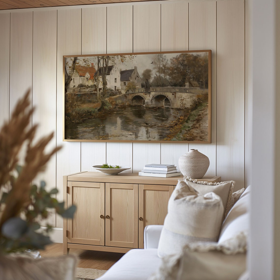 Moody Frame Tv Art Vintage Country Oil Painting Retro European Village Frame Tv Art Cottagecore Wall Art Decor - Image 4