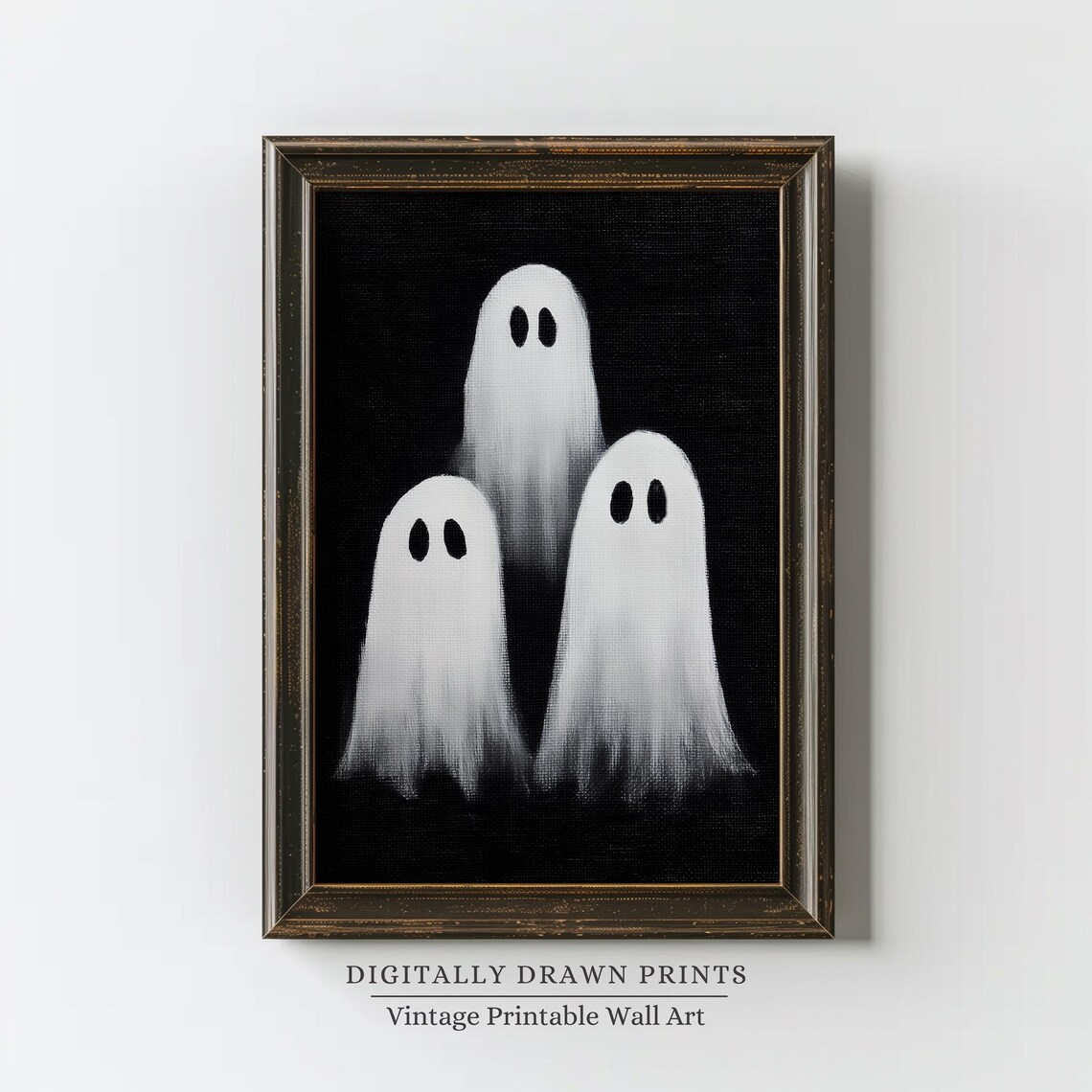 Minimalist Halloween Ghosts Wall Art Spooky Cute Painting Black And White Decor