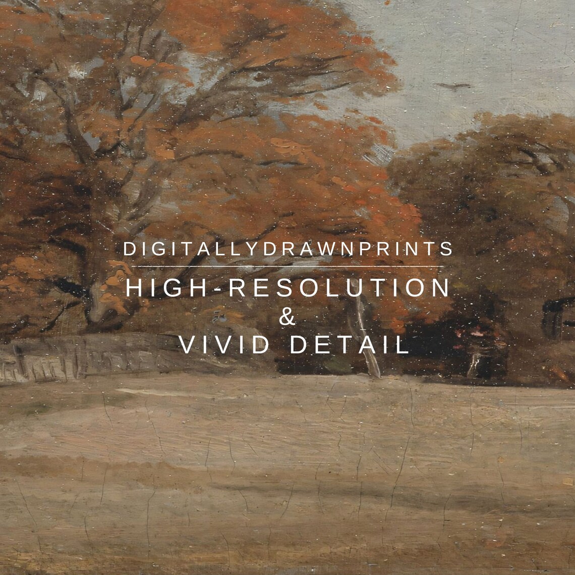Russet Autumn Oak Tree Field Edge Vintage Landscape Oil Painting Poster - Image 2