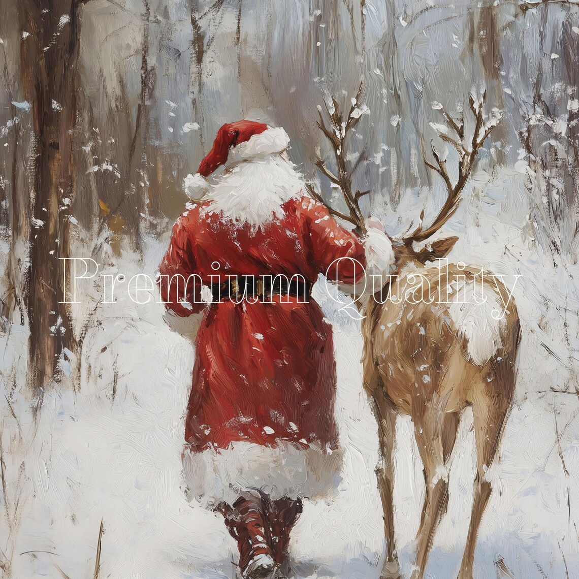 Santa Claus And Reindeer Christmas Art Print - Image 2