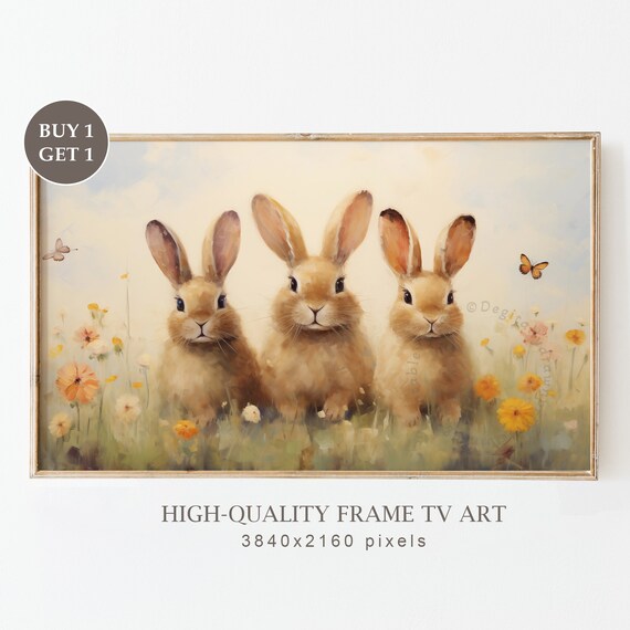 Three Bunnies Wildflower Meadow Butterflies Spring Easter TV Poster