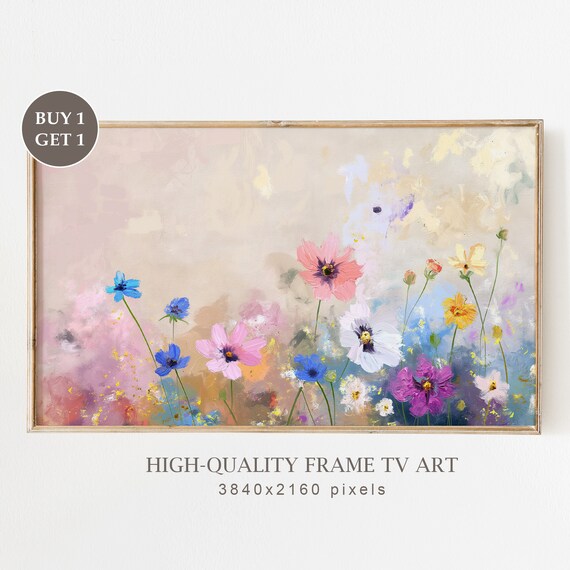 Colorful Cosmos Abstract Floral Textured Impasto Pastel Summer Art Poster