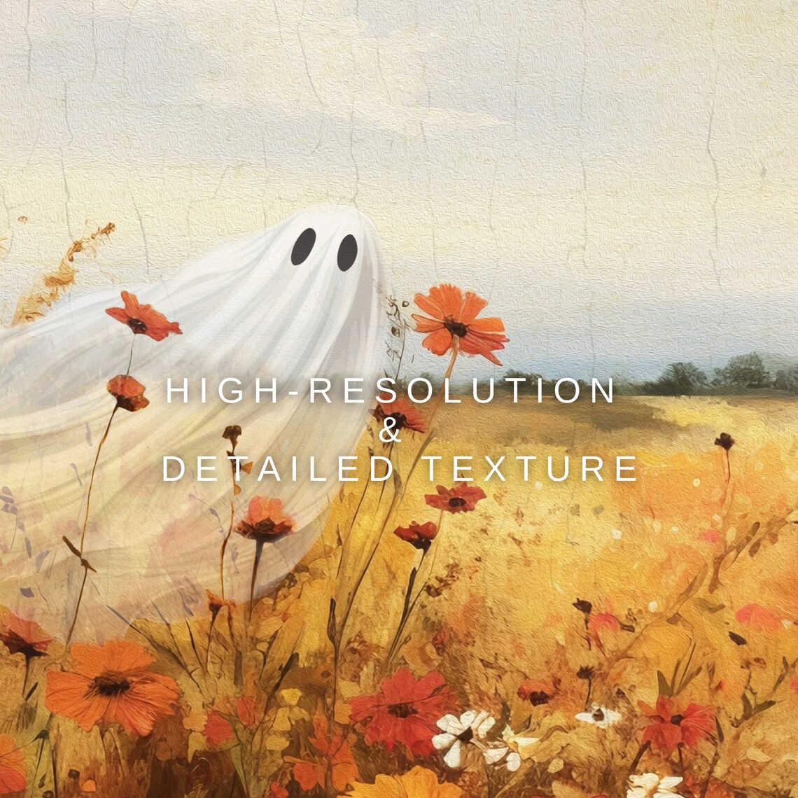Vintage Halloween Wildflower Field Ghost Art Print - Image 3