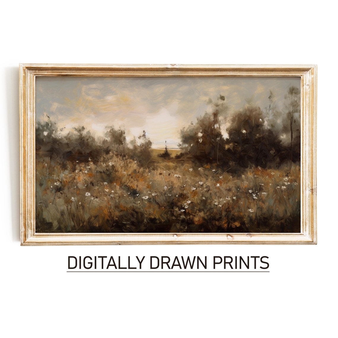 Moody Wildflower Meadow Dusk Golden Brown Field Landscape Poster