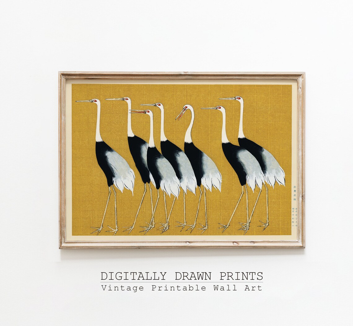 Japanese Cranes Modern Wall Art, Asian Birds Print - Image 3