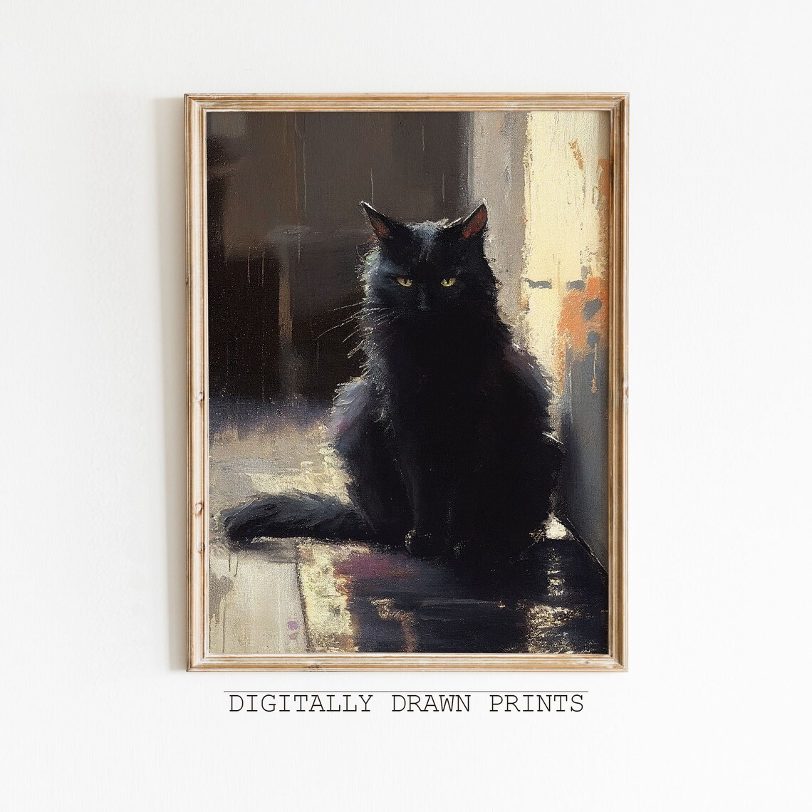 Black Cat Dark Academia Gothic Wall Art Print