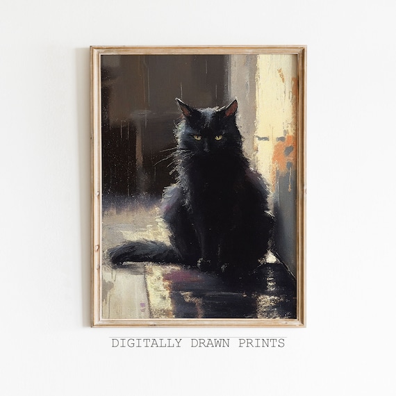 Black Cat Dark Academia Gothic Wall Art Print